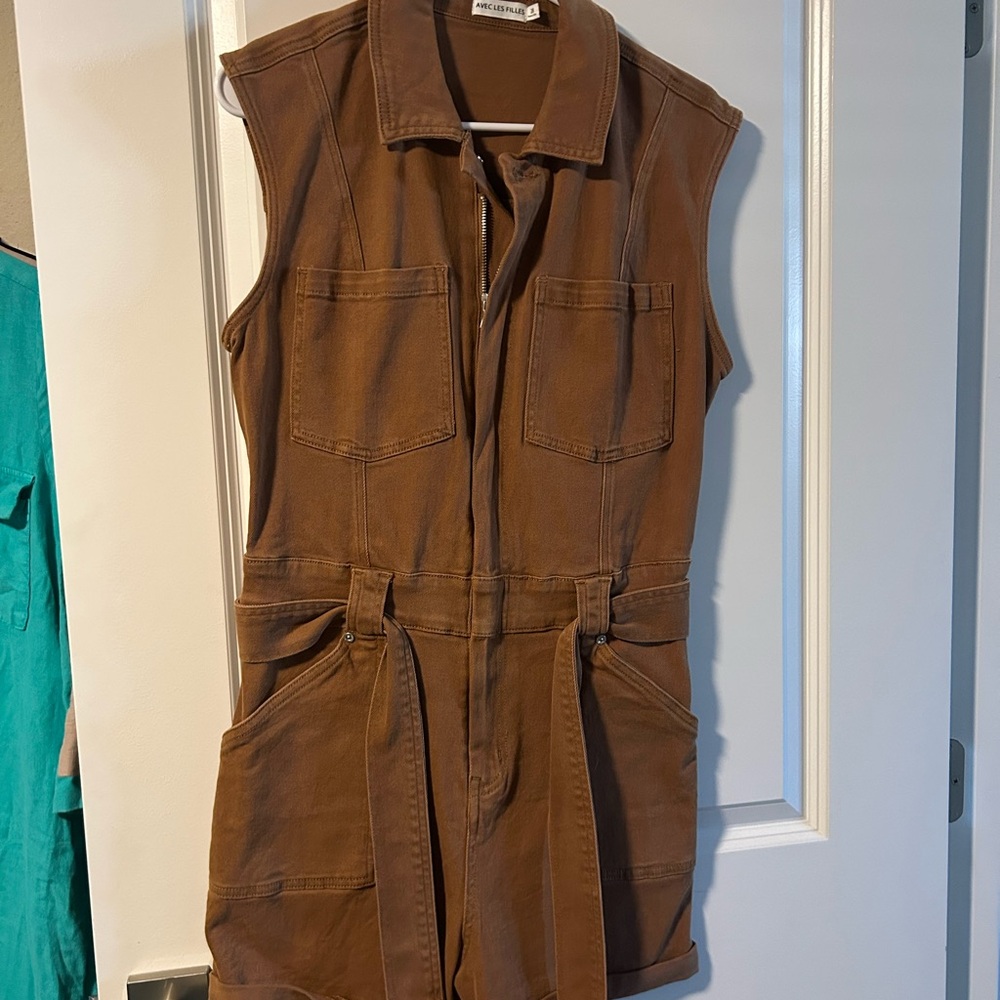 Brown Sleeveless Utility Romper
